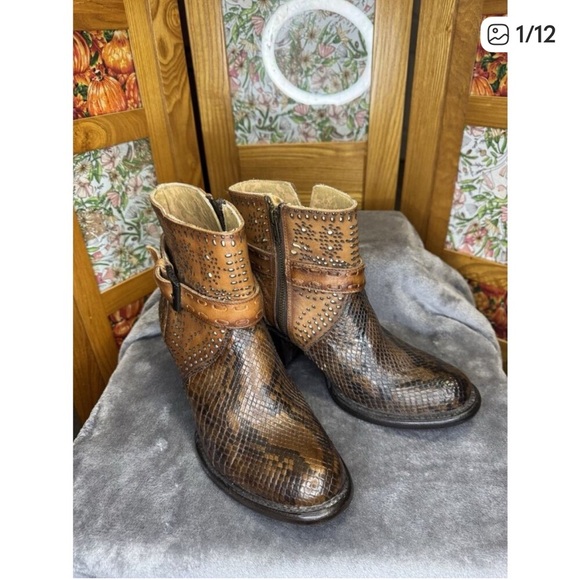 J.B. Dillon Shoes - J. B. Dillon Reserve Womens Cowboy Ankle Boots Snake Skin Python Brown Sz 8B